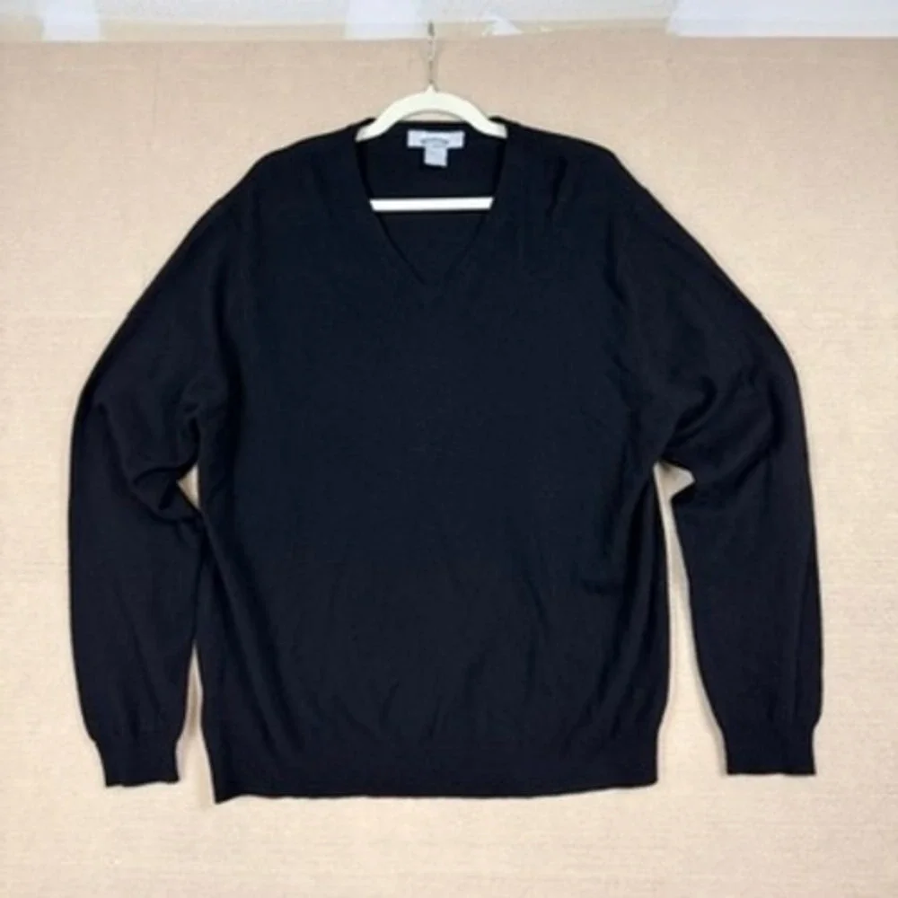 Stafford Executive Mens Black 100% Cashmere V-Neck Sweater Size Large L Pullover